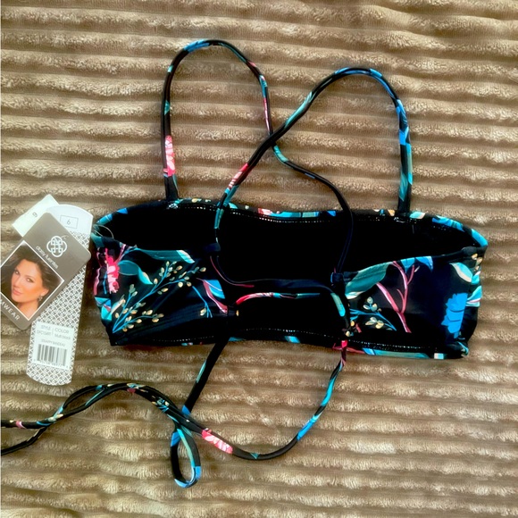 NWT Daisy Fuentes Black Floral Bandeau Bikini Top Size 6 - Picture 3 of 6